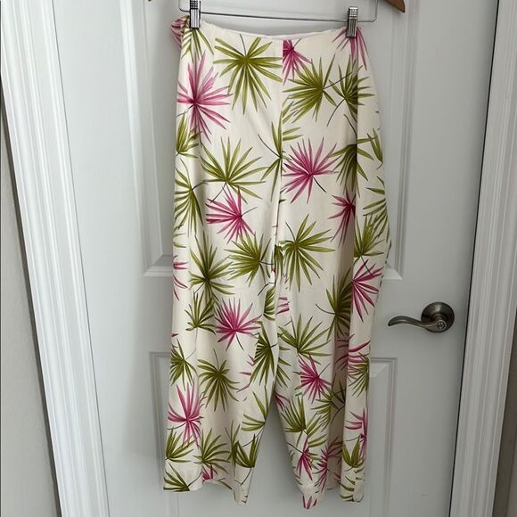 Talbots Women Stretch Tropical Print Pink & Green Palm Leaves Silk Blend SZ 18 W - Picture 1 of 8